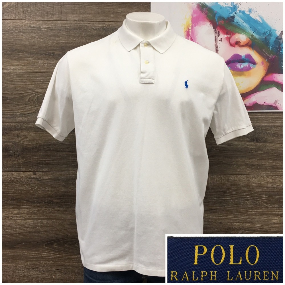 Polo Ralph Lauren Mens XXL White‎ Short Sleeve Blue Pony Logo Cotton Polo Shirt